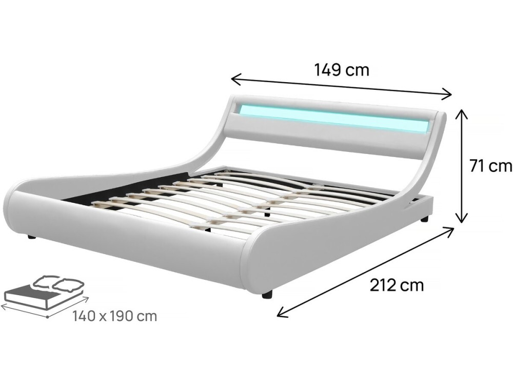 Doppelbett mit LED "Natacha" - 140 x 190 cm - Weiß
