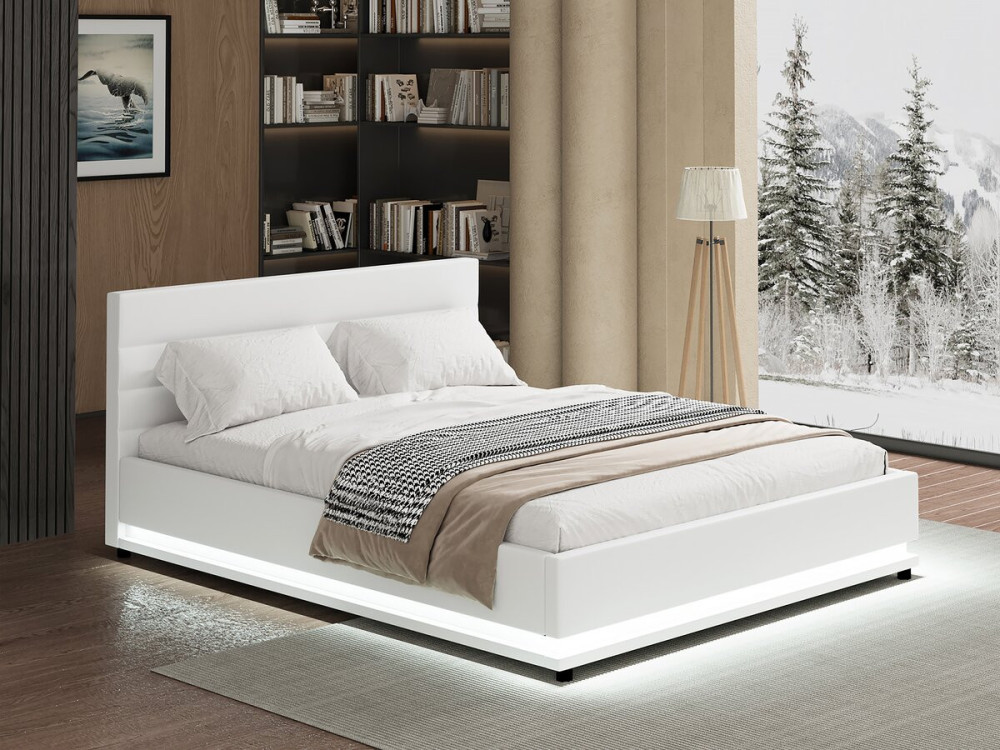 Bett mit LED und Bettkasten "Anastasia" - 140 x 190 cm - Weiß