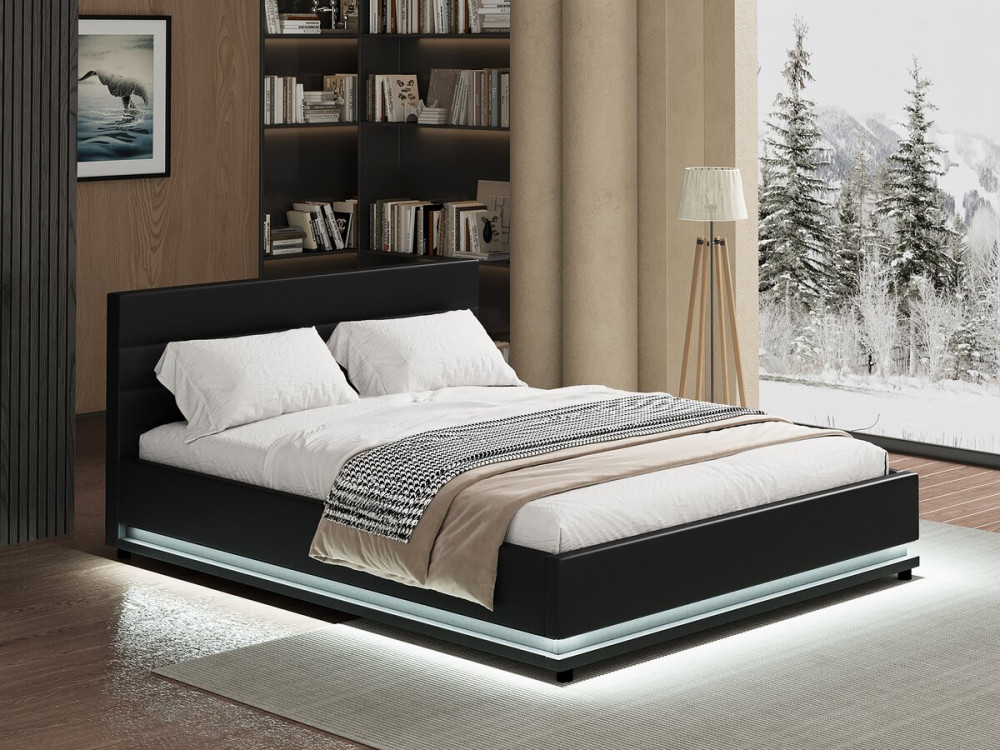 Bett mit LED und Bettkasten "Anastasia" - 160 x 200 cm - Schwarz