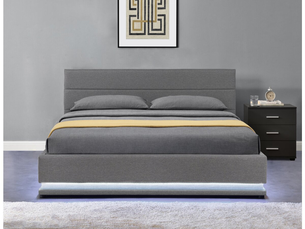 Bett mit LED und Bettkasten "Anastasia" - 160 x 200 - Dunkelgrau