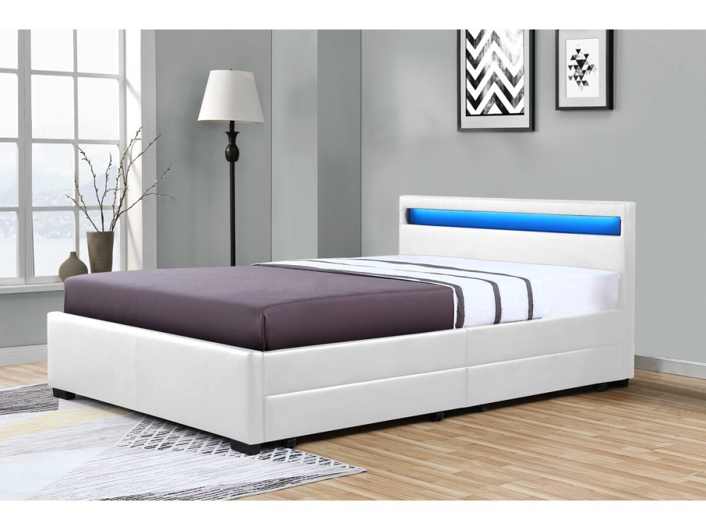 LED-Bett mit 4 Schubladen "Nico" - 160 x 200 cm - Weiß
