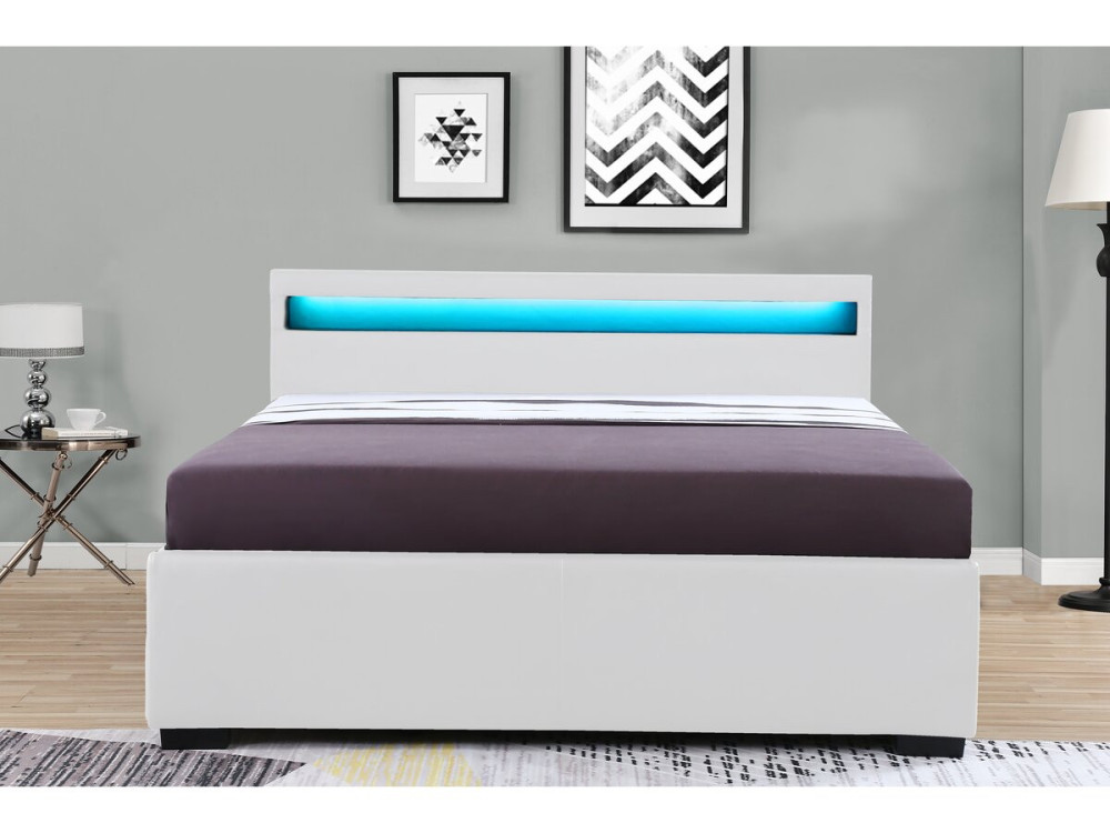 LED-Bett mit 4 Schubladen "Nico" - 160 x 200 cm - Weiß