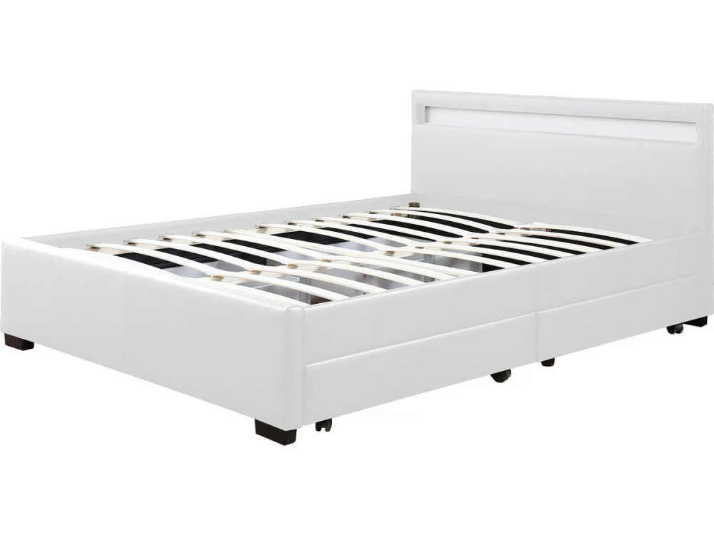 LED-Bett mit 4 Schubladen "Nico" - 160 x 200 cm - Weiß