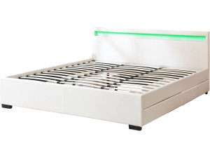 Doppelbett LED mit 4 Schubladen "Nico" - 180 x 200 cm - Weiß