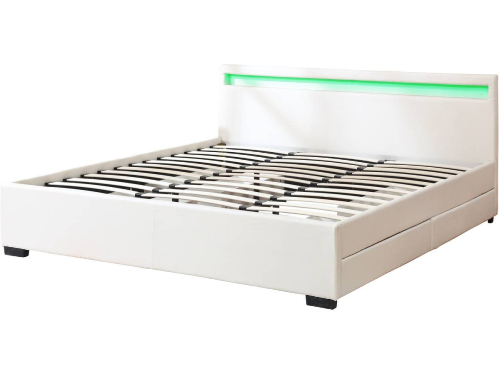 Doppelbett LED mit 4 Schubladen "Nico" - 180 x 200 cm - Weiß