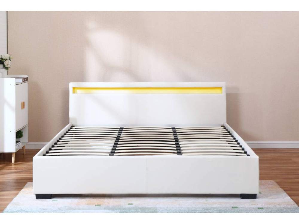 Doppelbett LED mit 4 Schubladen "Nico" - 180 x 200 cm - Weiß