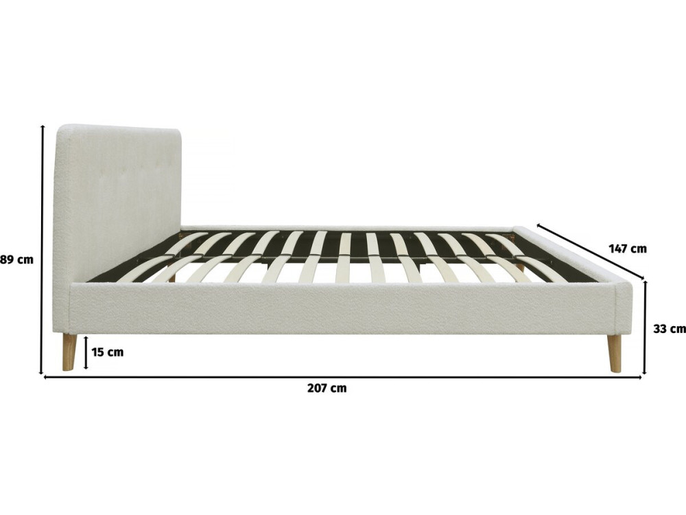 Bett aus Bouclé-Stoff "Nemo" 140 x 190 cm  - Creme