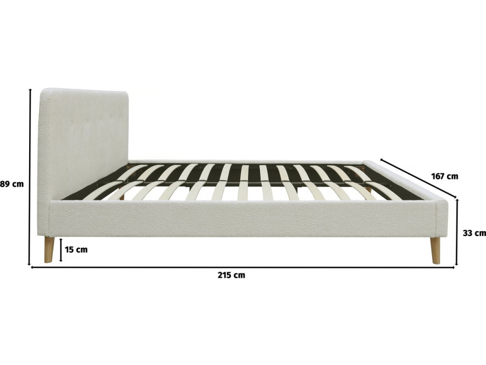 Doppelbett aus Bouclé-Stoff "Nemo" 160 x 200 cm  - Creme