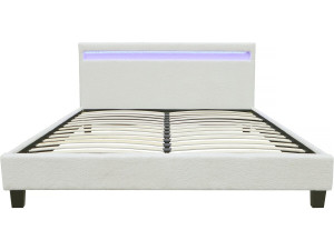 Bett aus Bouclé-Stoff mit LED "Maria" 140 x 190 cm  - Creme