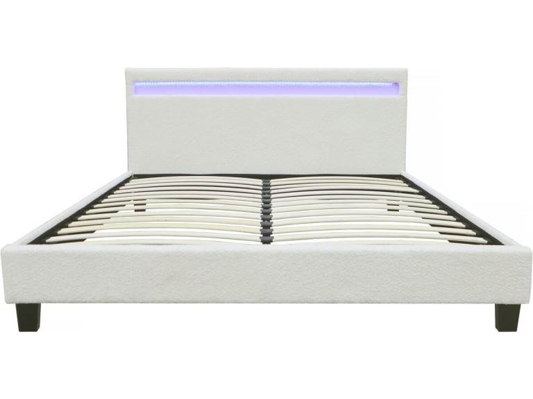 Bett aus Bouclé-Stoff mit LED "Maria" 140 x 190 cm  - Creme