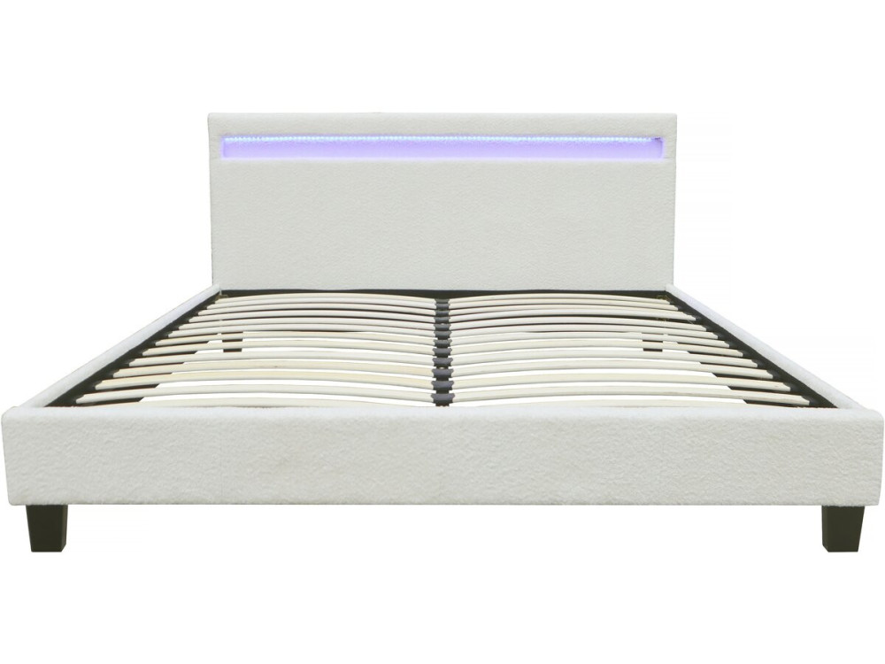 Bett aus Bouclé-Stoff mit LED "Maria" 140 x 190 cm  - Creme