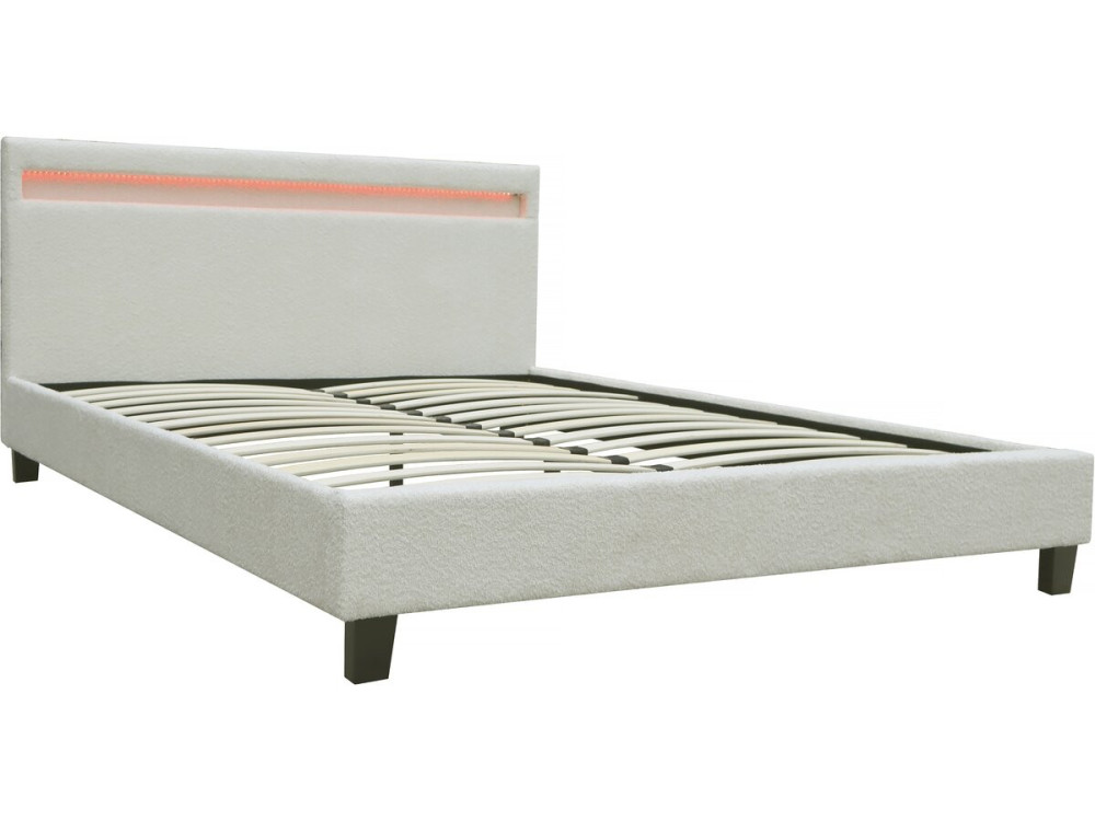 Bett aus Bouclé-Stoff mit LED "Maria" 140 x 190 cm  - Creme