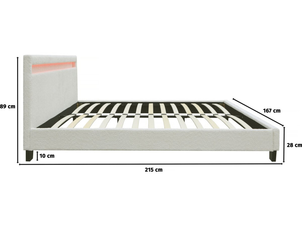 Bett aus Bouclé-Stoff mit LED "Maria" 140 x 190 cm  - Creme