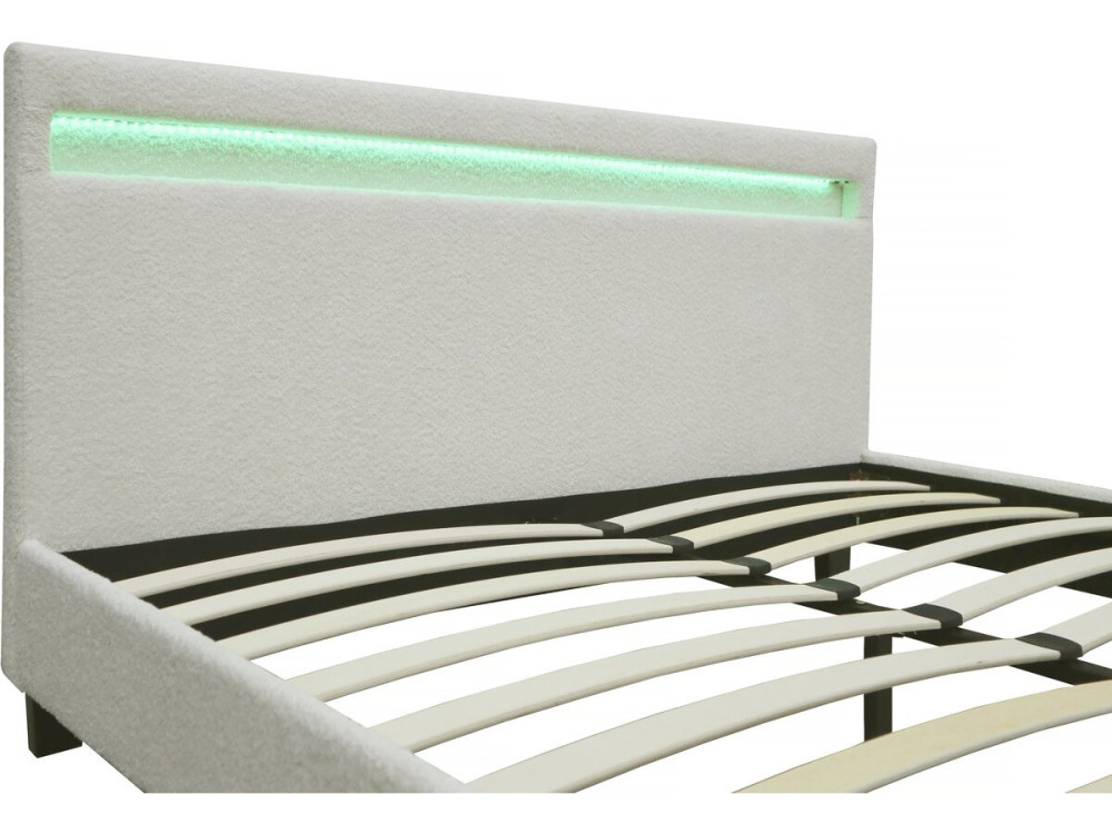 Bett aus Bouclé-Stoff mit LED "Maria" 140 x 190 cm  - Creme