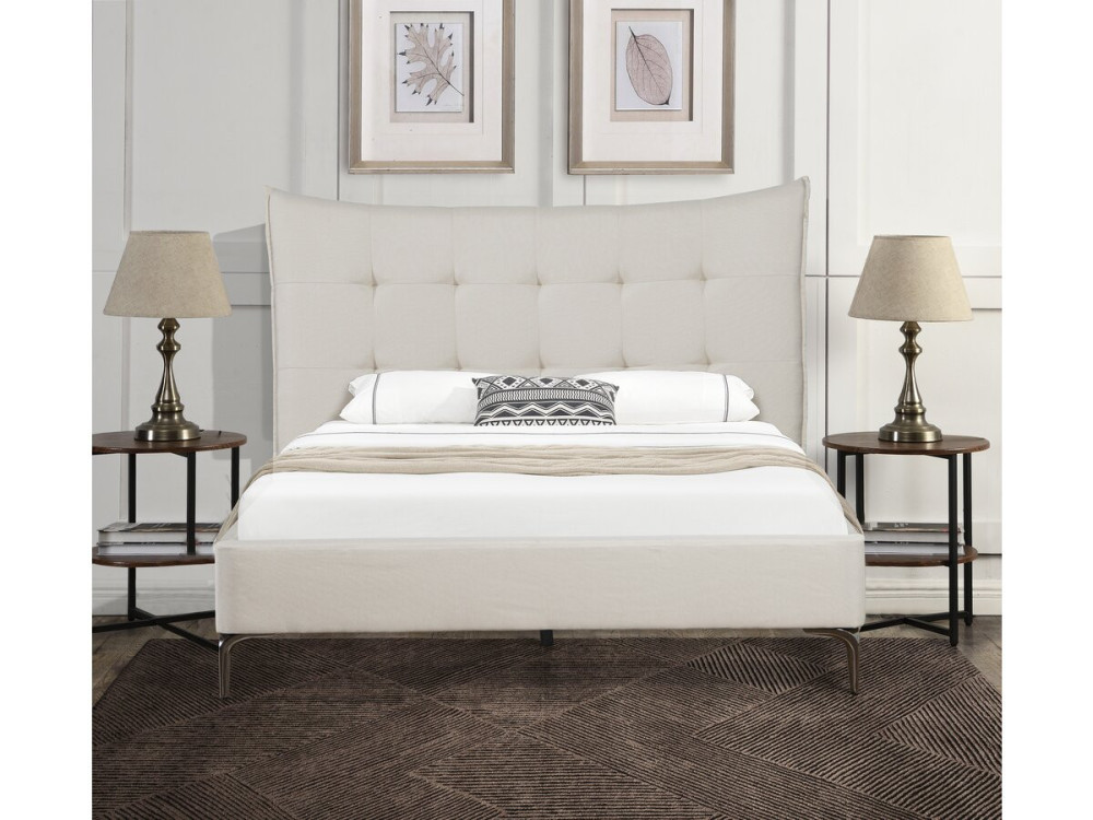 Gepolstertes Doppelbett aus Stoff „Aspen“ 140 x 190 cm - Beige