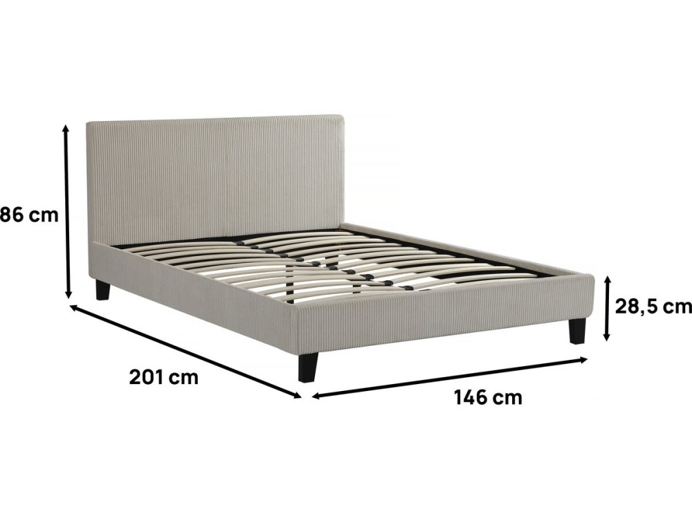 Doppelbett aus Cord "Ambre" - 140 x 190 cm - Beige