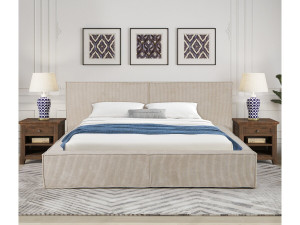 Bett aus Cord mit Bettkasten „Courchevel“ - 180 x 200 cm - Beige 2