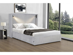 Doppelbett aus Cord mit Bettkasten und integrierter Lampe "Cortina" - 140 x 190 cm - Grau 2
