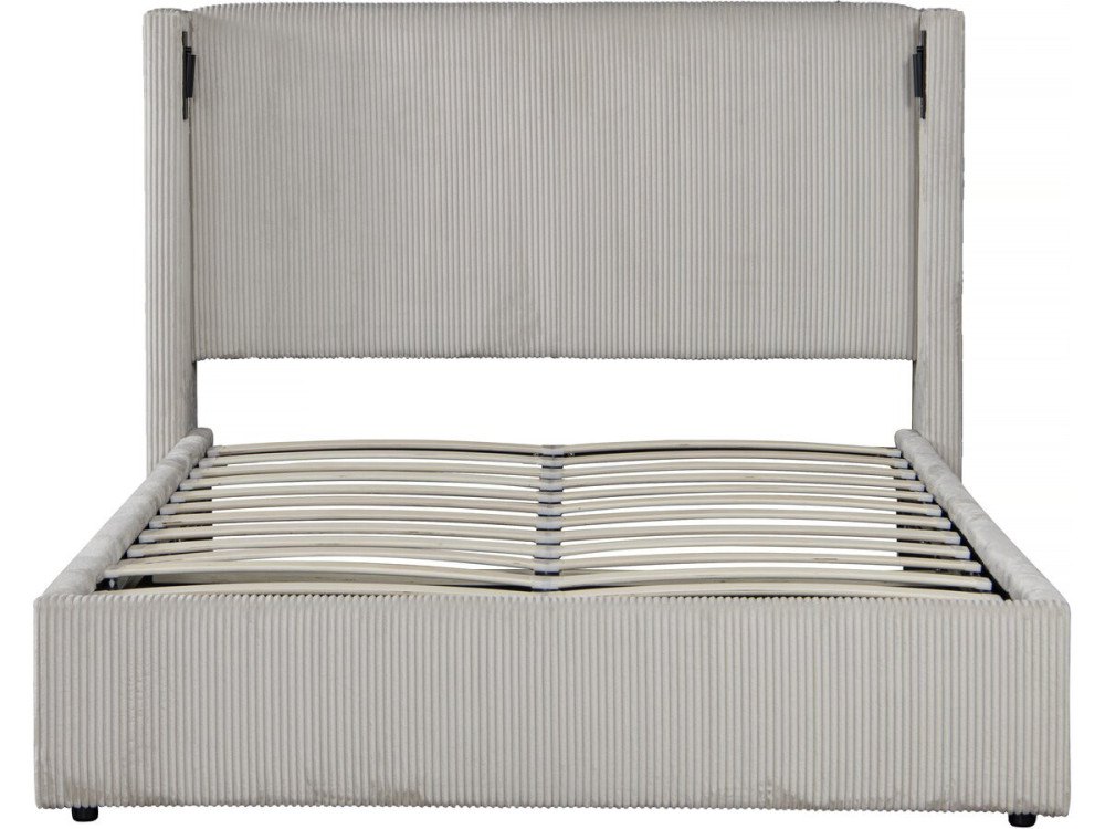 Doppelbett aus Cord mit Bettkasten und integrierter Lampe "Cortina" - 160 x 200 cm - Beige