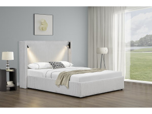 Doppelbett aus Cord mit Bettkasten und integrierter Lampe "Cortina" - 140 x 190 cm-  Beige 2