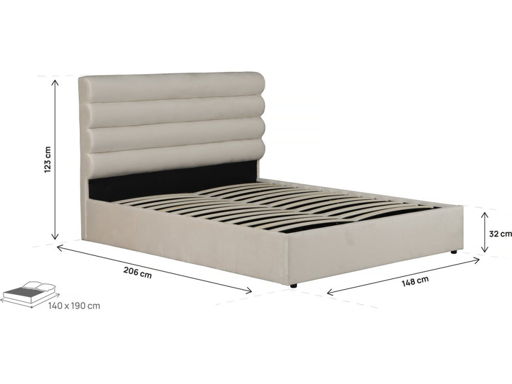 Designer-Doppelbett "Livigno" aus Samt - 140 x 190 cm - Beige