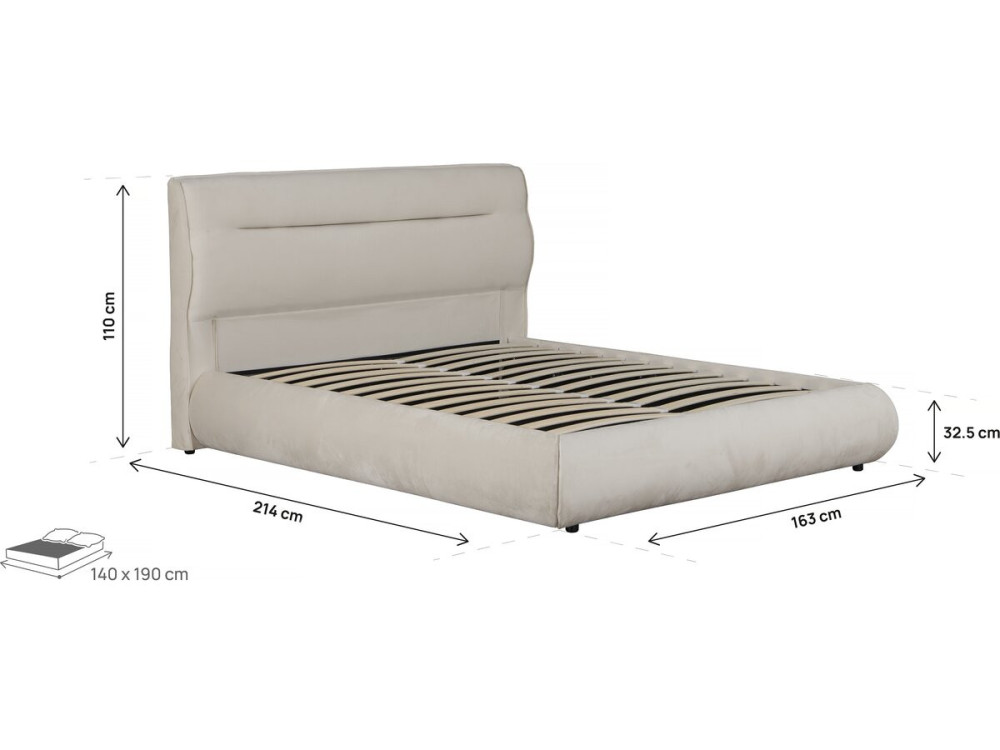 Doppelbett mit Stauraum in Samtbezug „Chamonix“ – 140 x 190 cm – Beige