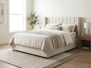 Doppelbett aus Leinen mit Bettkasten "St. Moritz". - 140 x 190 cm - Beige 2