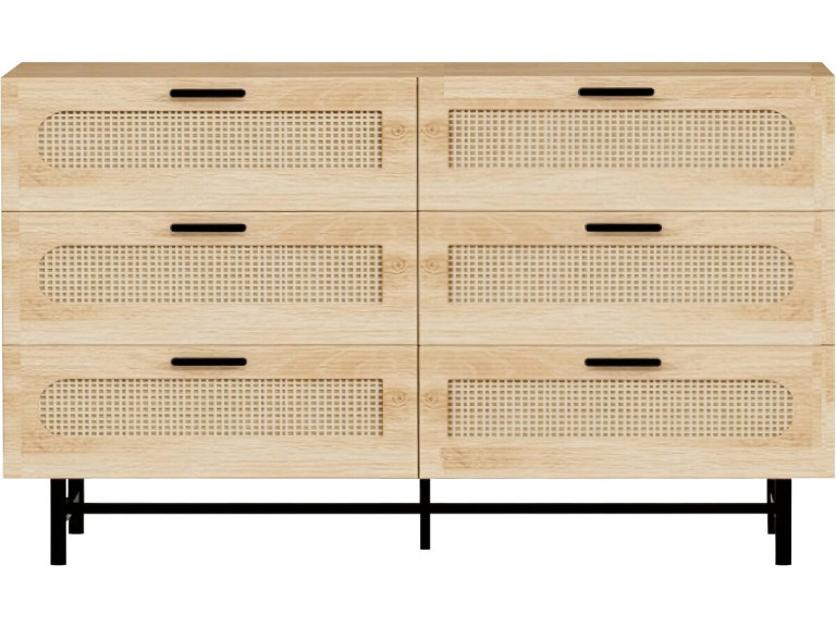 Kommode aus Holz und Rohrgeflecht "Harrison" - 120 x 40 x 75 cm - Beige