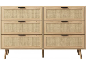 Kommode aus Holz und Rohrgeflecht "Preston" - 120 x 40 x 75 cm - Beige