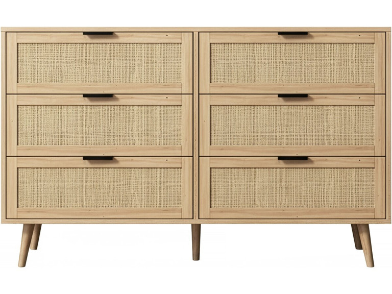 Kommode aus Holz und Rohrgeflecht "Preston" - 120 x 40 x 75 cm - Beige