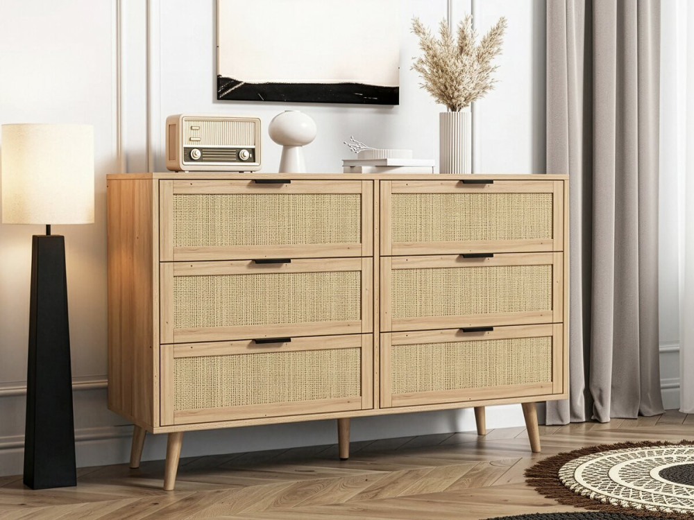 Kommode aus Holz und Rohrgeflecht "Preston" - 120 x 40 x 75 cm - Beige