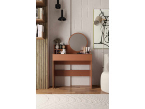 Schminktisch mit Spiegel aus Holz "Harmony Mini Round" - 90 x 40 x 133 cm - Terracotta 2