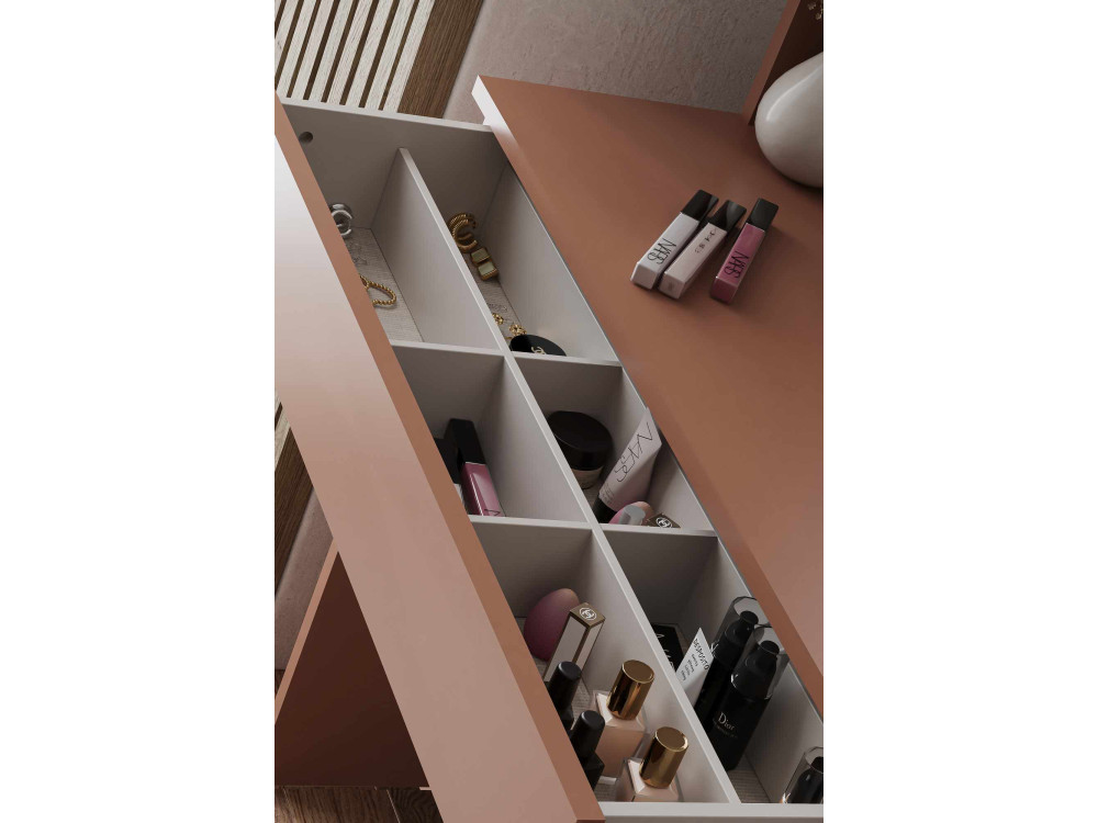 Schminktisch mit Spiegel aus Holz "Harmony Mini Round" - 90 x 40 x 133 cm - Terracotta