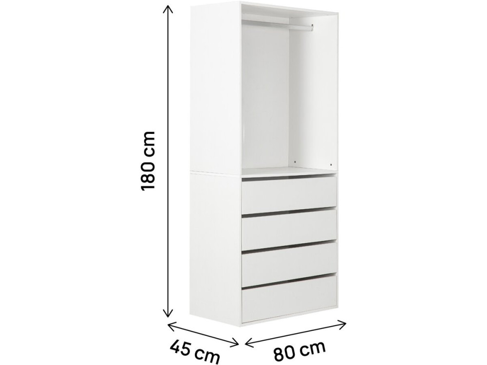 Kleiderschrank mit 4 Schubladen und 1 Garderobe "Opera" - 80 x 45 x 180 cm - Weiß