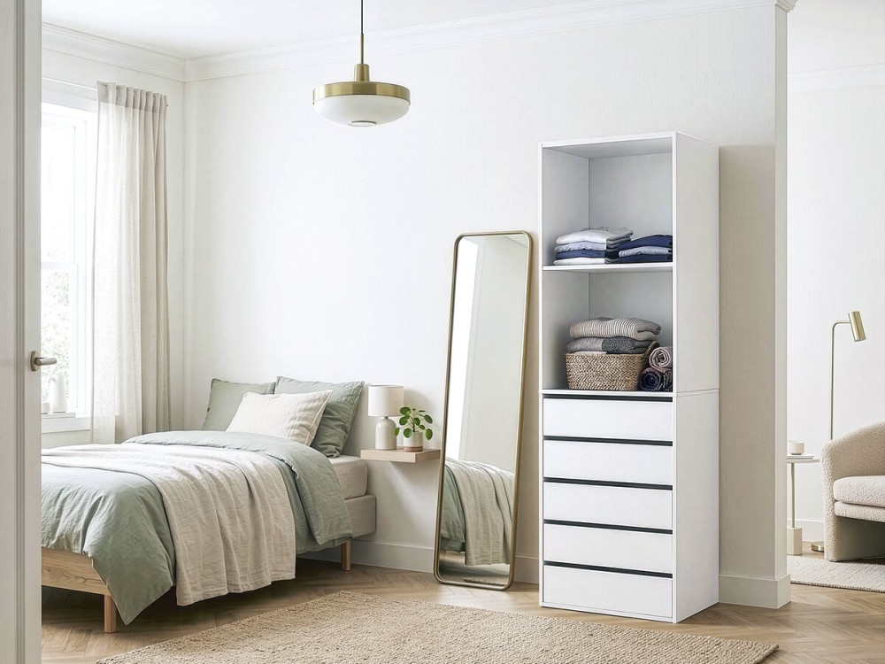Schrank mit 5 Schubladen und 2 Regalen "Opera" - 60 x 45 x 180 cm - Weiß