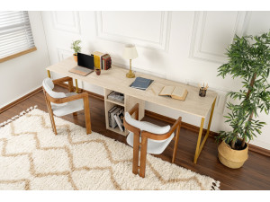 Schreibtisch „Twin Study Desk“ – 240 x 60 x 74 cm – Travertin Gold 2
