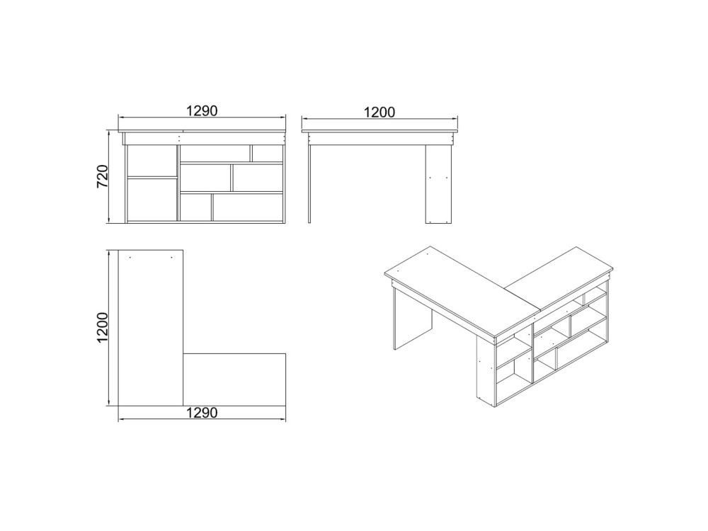 Holzschreibtisch "CT5" - 129 x 120 x 72 cm - Atlantikkiefer Weiß