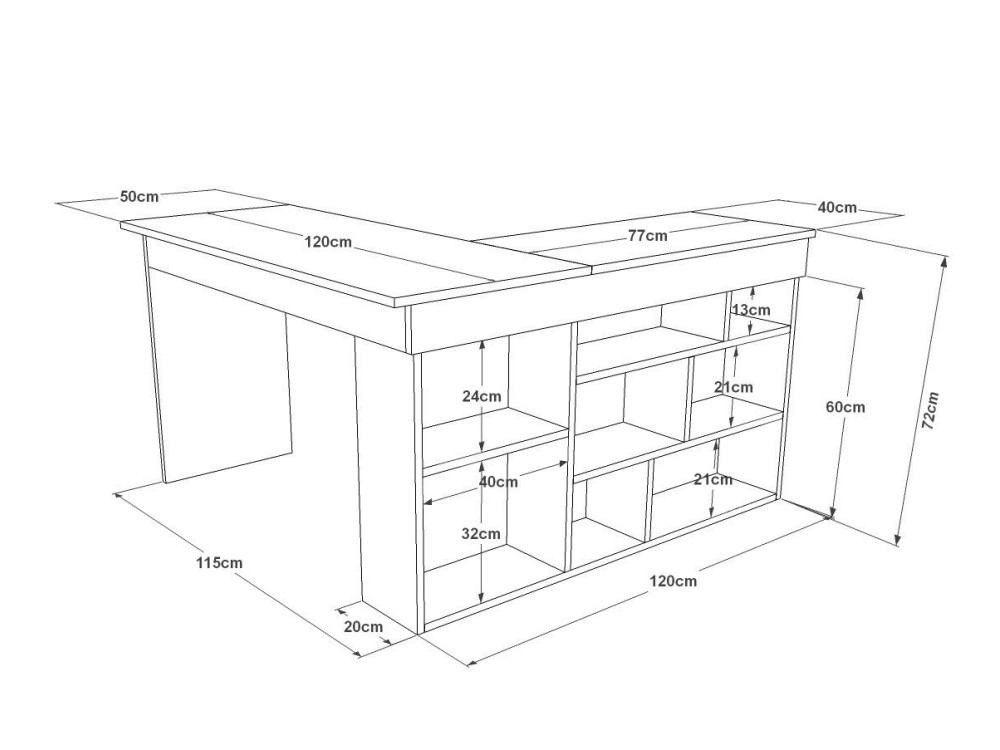 Holzschreibtisch "CT5" - 129 x 120 x 72 cm - Atlantikkiefer Weiß