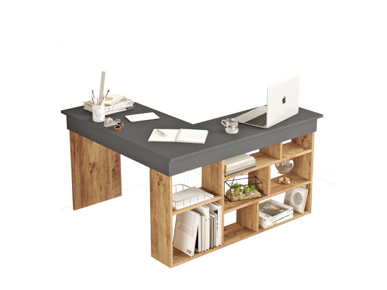 Holzschreibtisch "CT5" - 129 x 120 x 72 cm - Atlantikkiefer Anthrazit