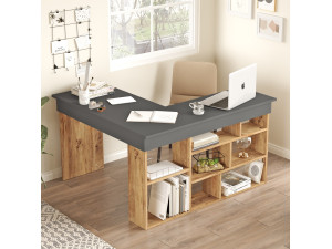 Holzschreibtisch "CT5" - 129 x 120 x 72 cm - Atlantikkiefer Anthrazit 2