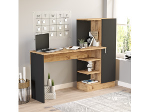 Holzschreibtisch "CT2" - 152 x 40 x 120 cm - Atlantikkiefer Schwarz 2