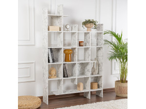 Holz Bücherregal "Manco" 122 x 25,5 x 188 cm - Carrara Marmor 2