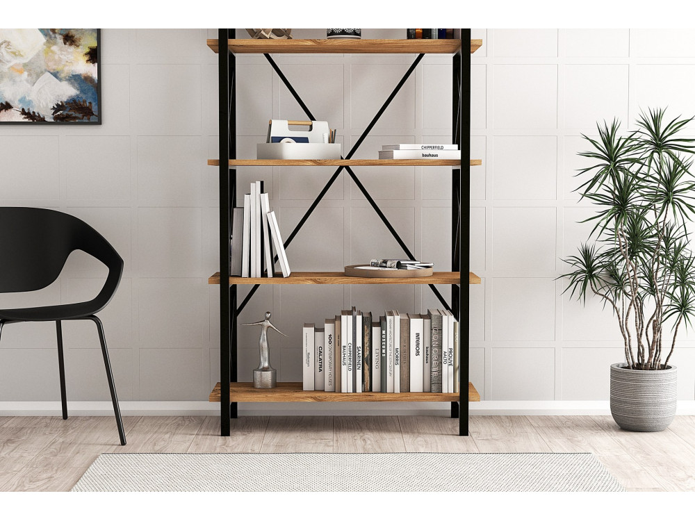 Bücherregal „Nero“ aus Holz – 90 x 33 x 180 cm – Schwarze atlantische Kiefer