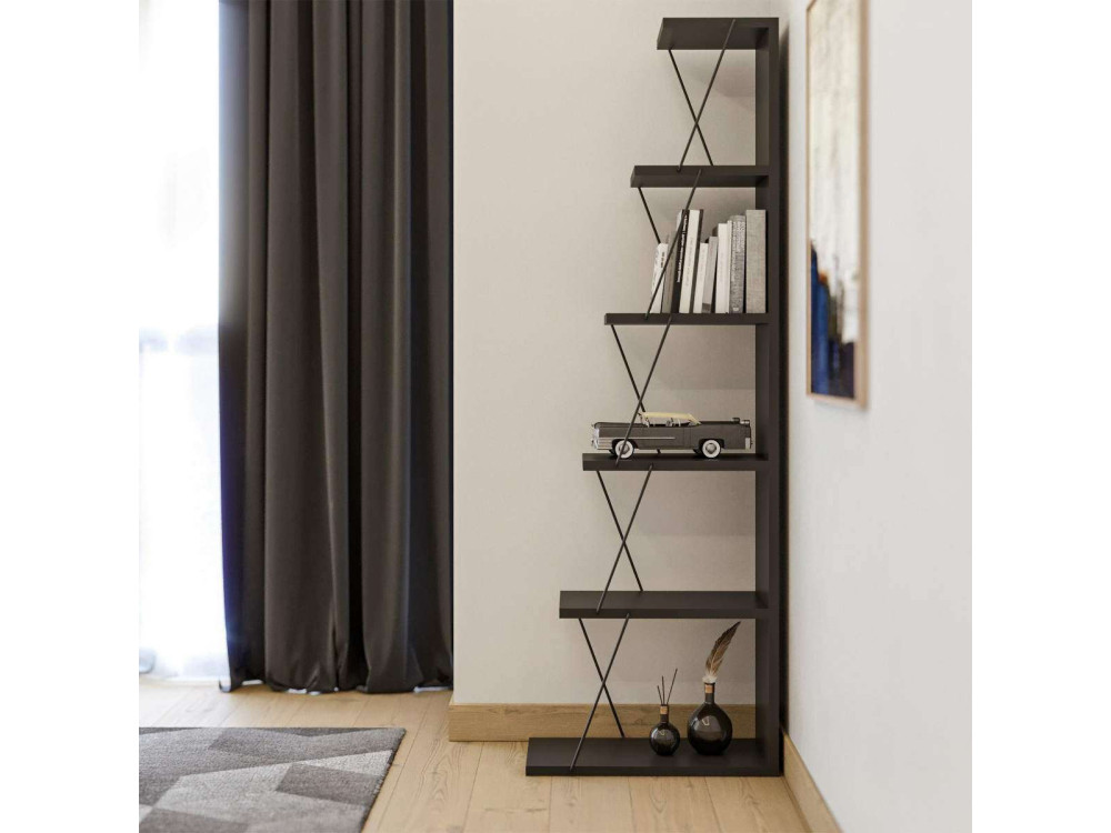 Holz Bücherregal "Melinos" - 50 x 22 x 150 cm - Anthrazitgrau