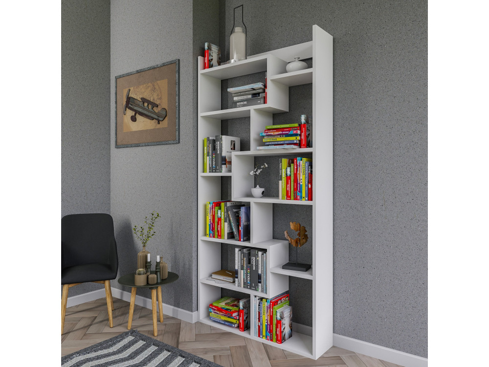 Holz Bücherregal "Kuttap" - 90 x 22 x 182 cm - Weiß