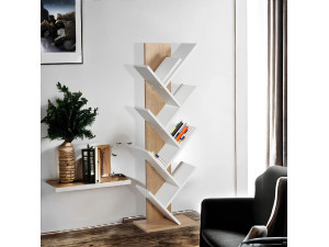 Bücherregal aus Holz "Tuval 066" - 46 x 22 x 129 cm - Eiche, Weiß 2