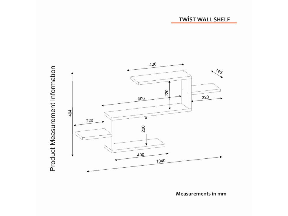 Holz Bücherregal "Twist" - 104 x 14 x 49 cm - Weiß