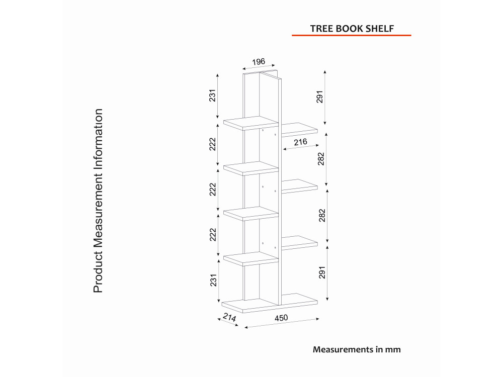 Holz Bücherregal "Tree" - 45 x 22 x 121 cm - Weiß