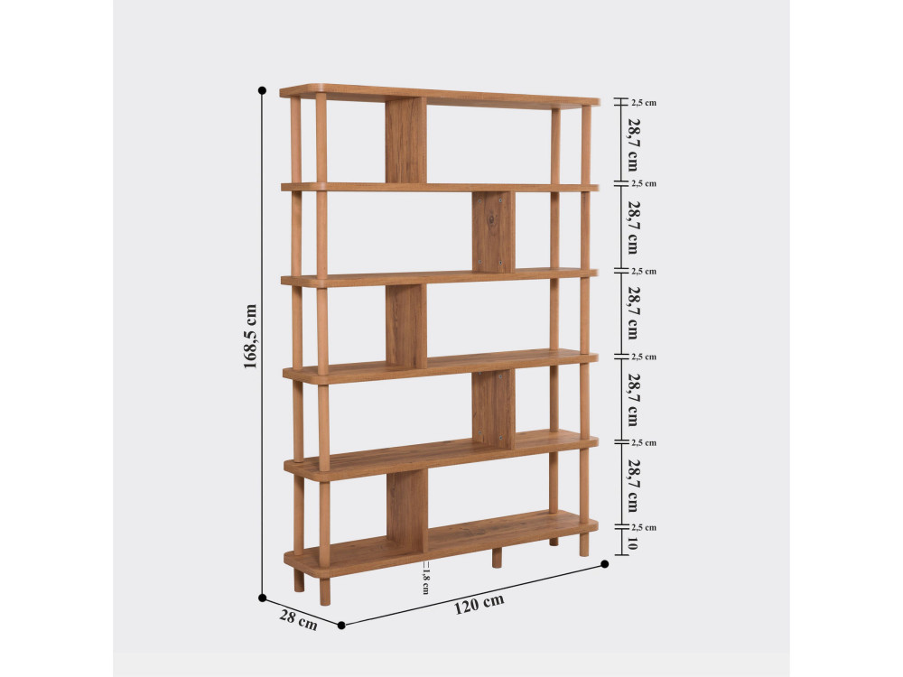 Holz Bücherregal "Meta" - 120 x 28 x 168 cm - Braun