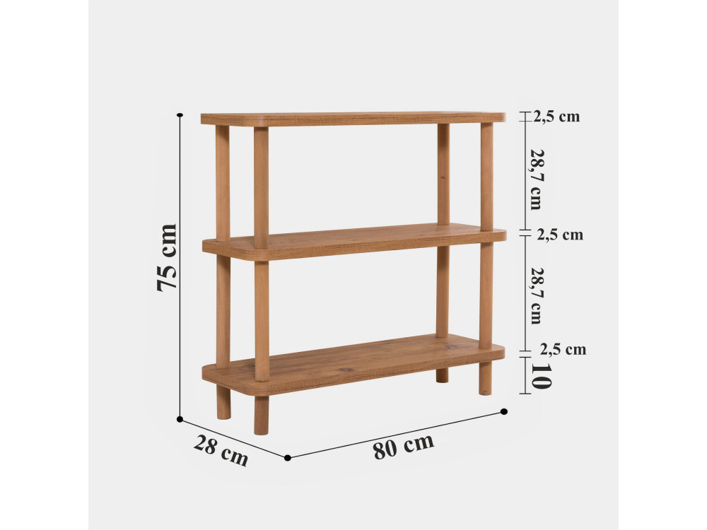 Holz Bücherregal "Step" - 80 x 28 x 75 cm - Braun